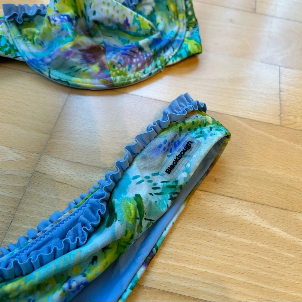 Blackbough Amelia Frilled Underwire Top And Bottom Bikini Set Secret Garden Blue - Picture 5 of 5